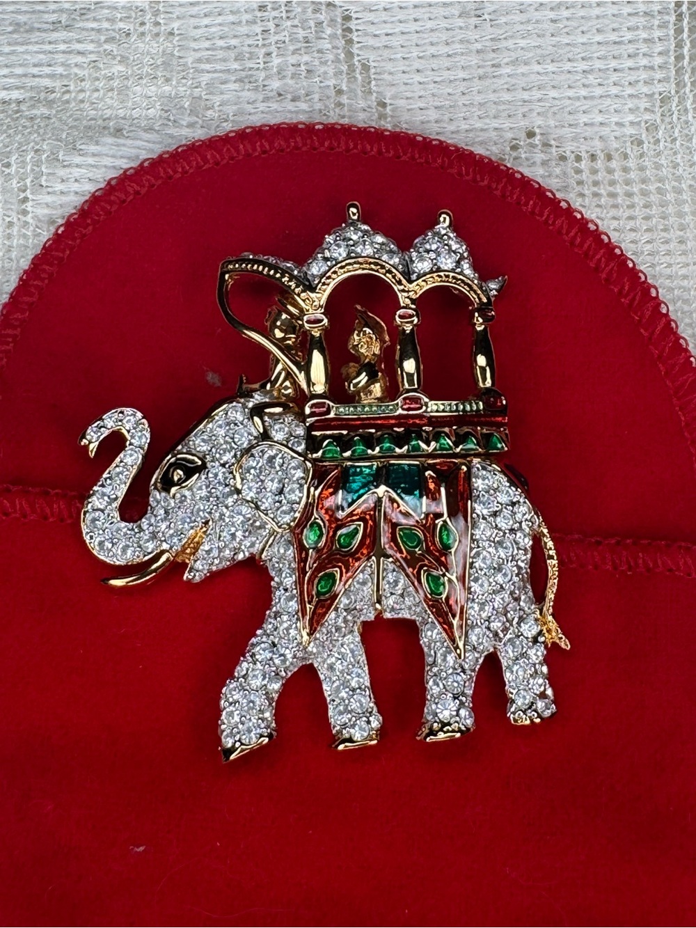 Vintage KJL  Kenneth Jay Lane Jeweled Jaipur Royal Elephant Brooch Crystal Pin
